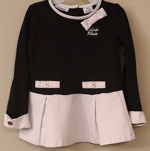 Calvin Klein black and ivory long sleeved dress